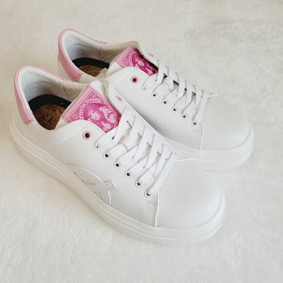 NWOB Loci Collab Nicki Minaj Bio Leather Low Top Platform Sneakers White & Pink - Picture 3 of 13